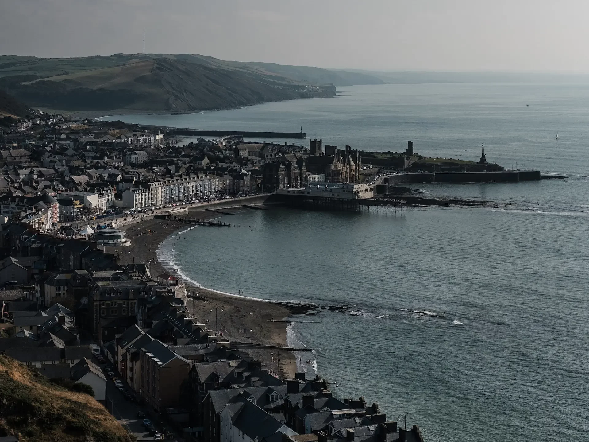 Aberystwyth Wales coastline town with sea